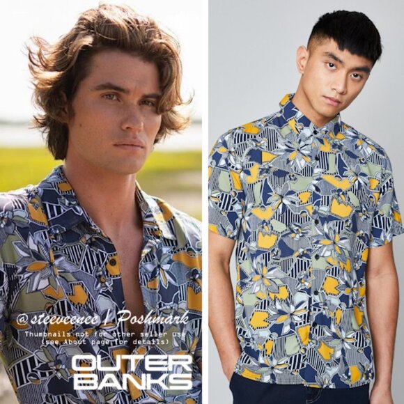 Native Youth Geo Flora Short Sleeve Button-Down Shirt ASO John B Outer Banks - Picture 1 of 8